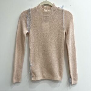 Zara cream wool alpaca blend mock neck sweater pastel blue thread soft girl S
